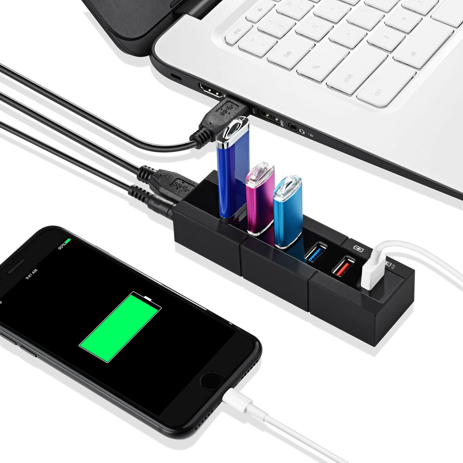 High Speed 8 Port Usb 30 Hub 6 Ports 2 Charging Ports With Power Adapter regarding sizing 1600 X 1600