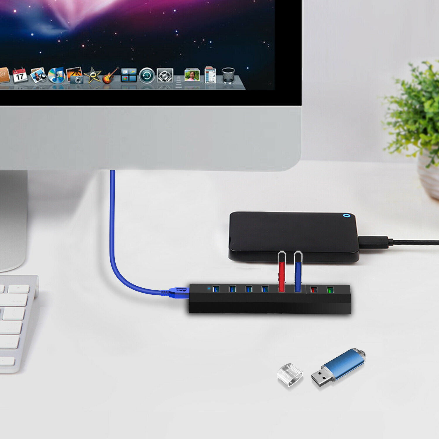 High Speed 8 Port Usb 30 Hub 6 Ports 2 Charging Ports With Power Adapter within sizing 1500 X 1500