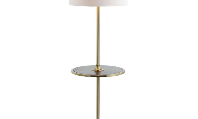 Jonathan Y Luce 59 In Blackbrass Metalwood Led Floor Lamp With Table regarding dimensions 1000 X 1000