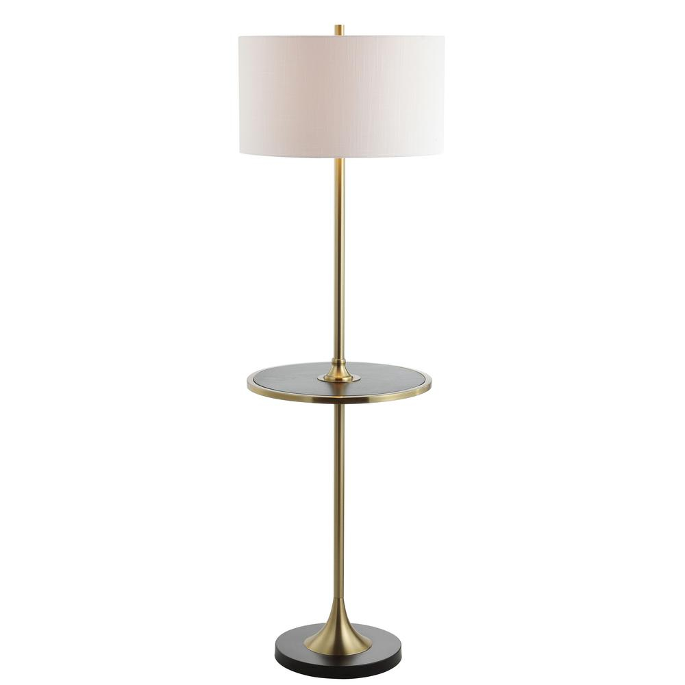 Jonathan Y Luce 59 In Blackbrass Metalwood Led Floor Lamp With Table regarding dimensions 1000 X 1000