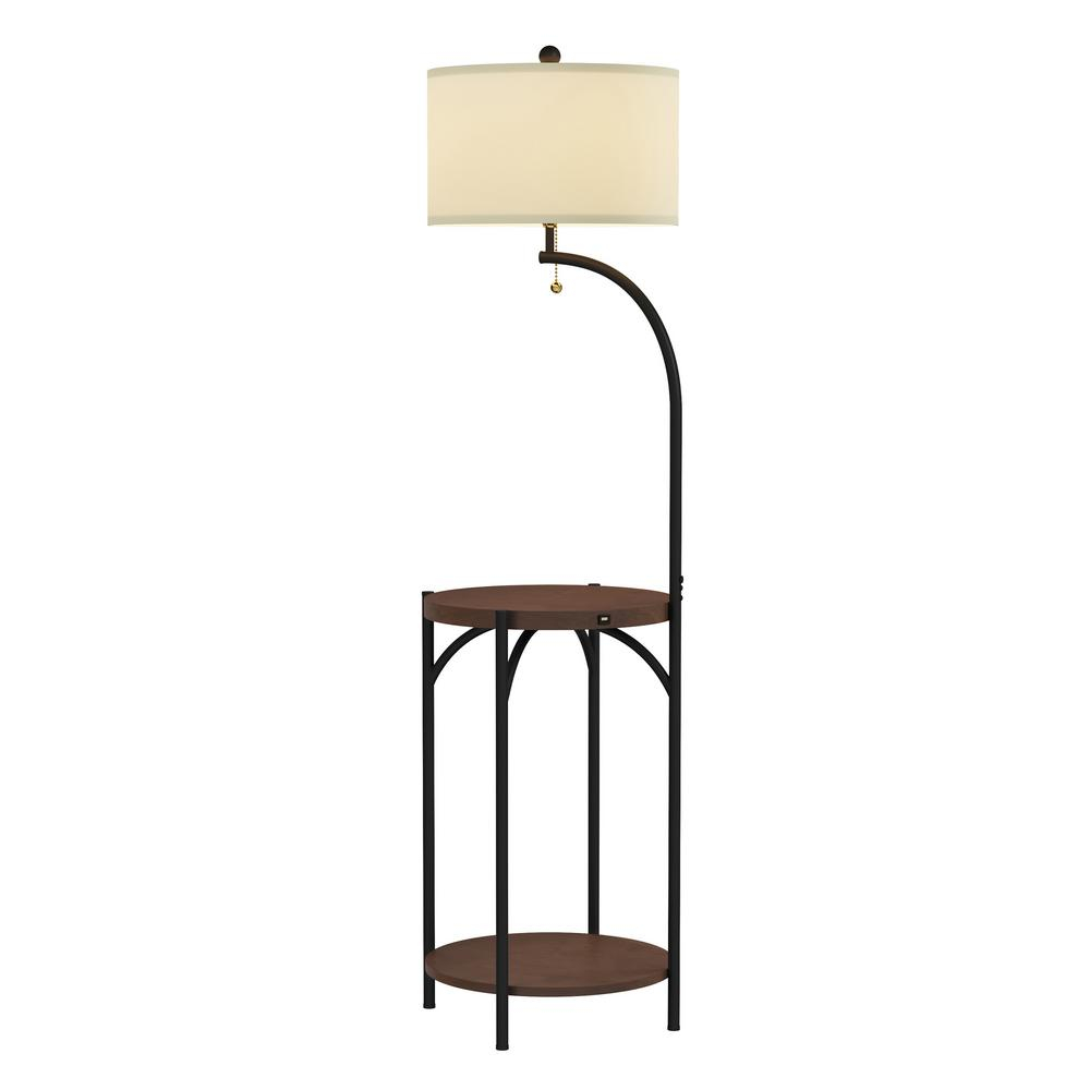 Lavish Home 58 In Dark Brown And Black Modern Rustic Led Floor Lamp End Table With Usb Charging Port in dimensions 1000 X 1000