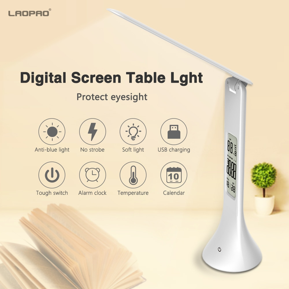 Led Desk Lamp Foldable Dimmable Touch Table Lamp With Calendar Temperature Alarm Clock Table Light Night Lights Laopao within proportions 1000 X 1000