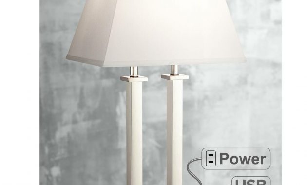 Modern Table Lamp With Usb Brushed Steel Side Outlet For Bedroom Lamps Plus regarding size 1600 X 1600