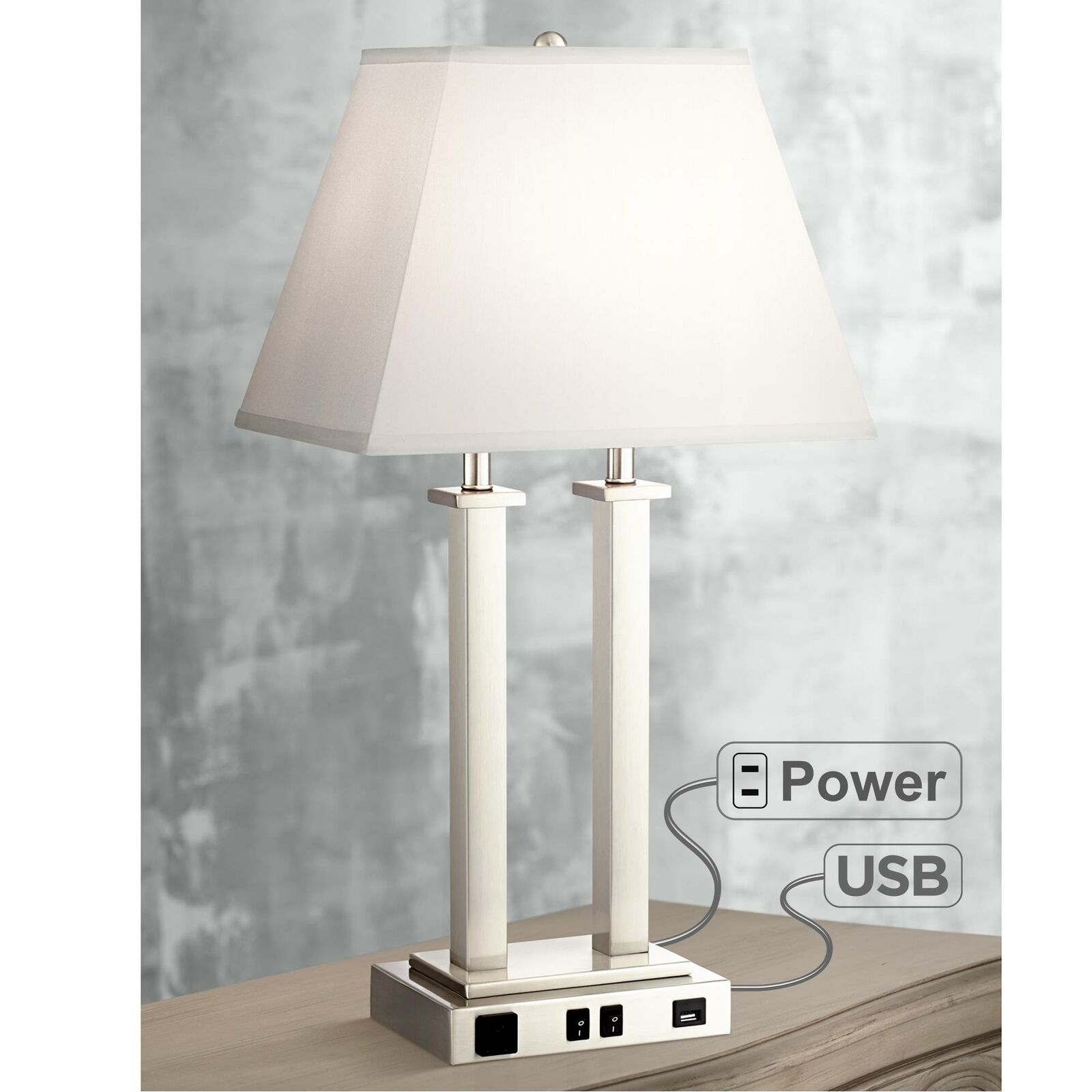 Modern Table Lamp With Usb Brushed Steel Side Outlet For Bedroom Lamps Plus regarding size 1600 X 1600