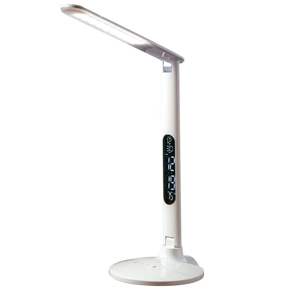 Normande Lighting 18 In White All In One Led Desk Lamp With Digital Clock Calendar And Thermometer in measurements 1000 X 1000