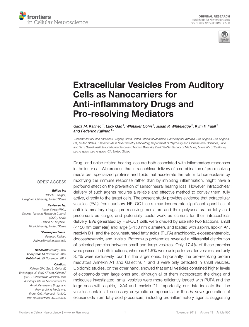 Pdf Extracellular Vesicles From Auditory Cells As inside size 850 X 1113