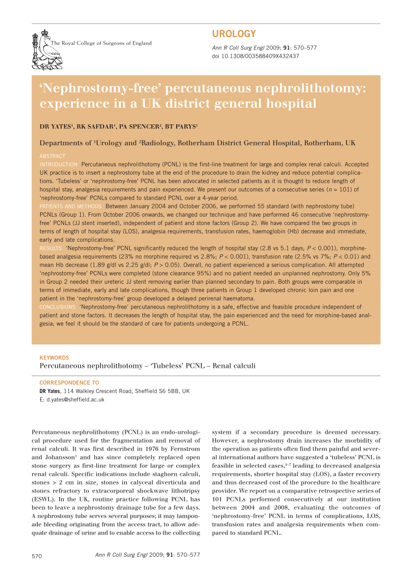 Pdf Nephrostomy Free Percutaneous Nephrolithotomy for size 850 X 1202