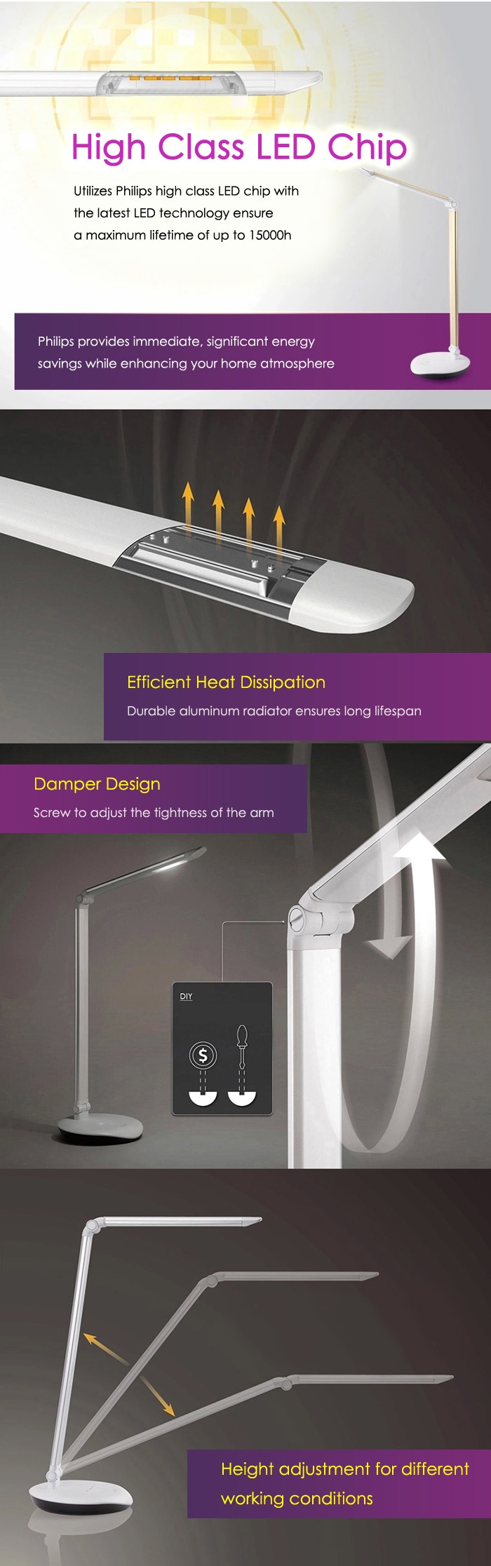 Philips Foldable 4 Levels Touch Dimming Led Desk Lamp intended for proportions 700 X 2233