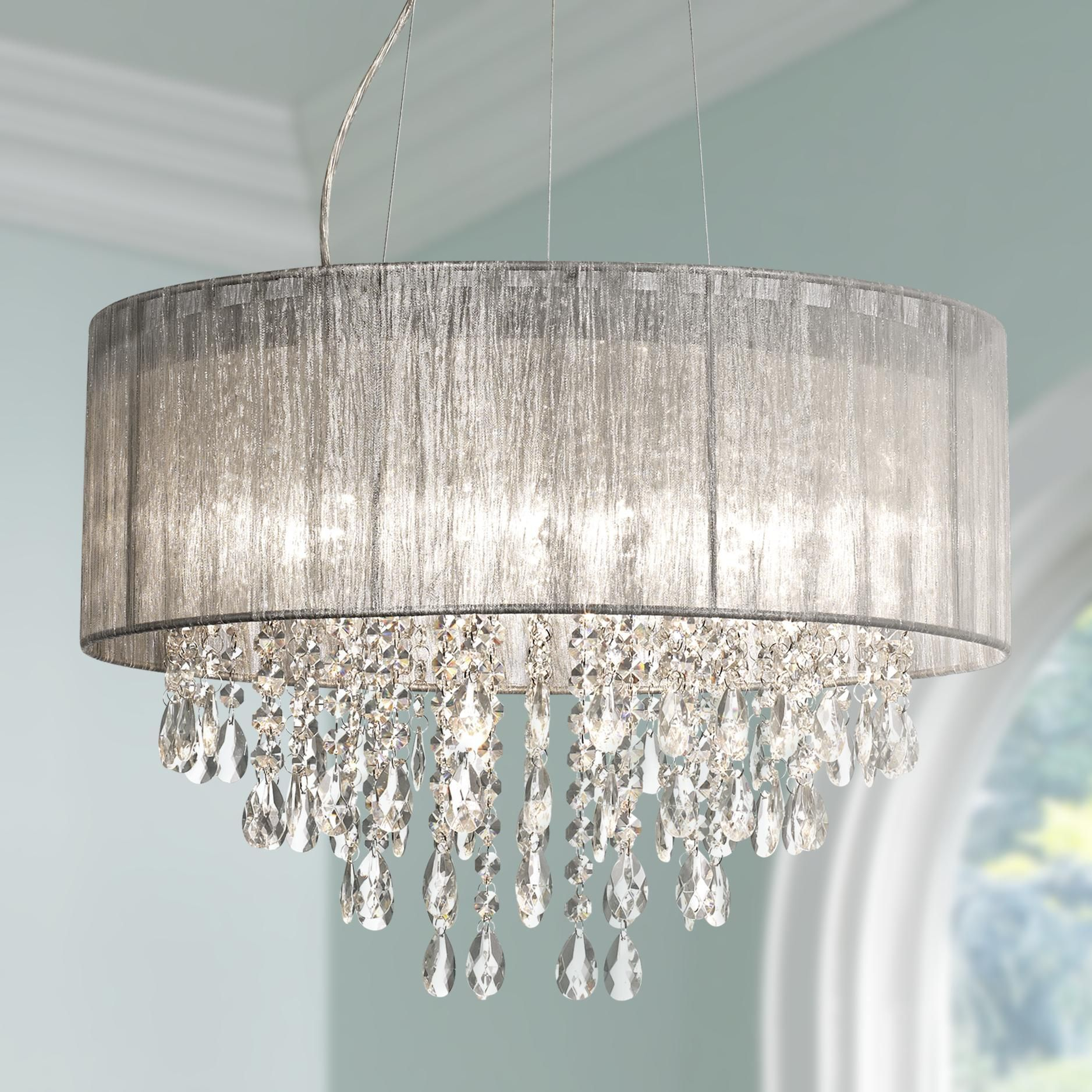 Possini Euro Jolie 20w Silver Fabric Crystal Chandelier in measurements 1876 X 1876