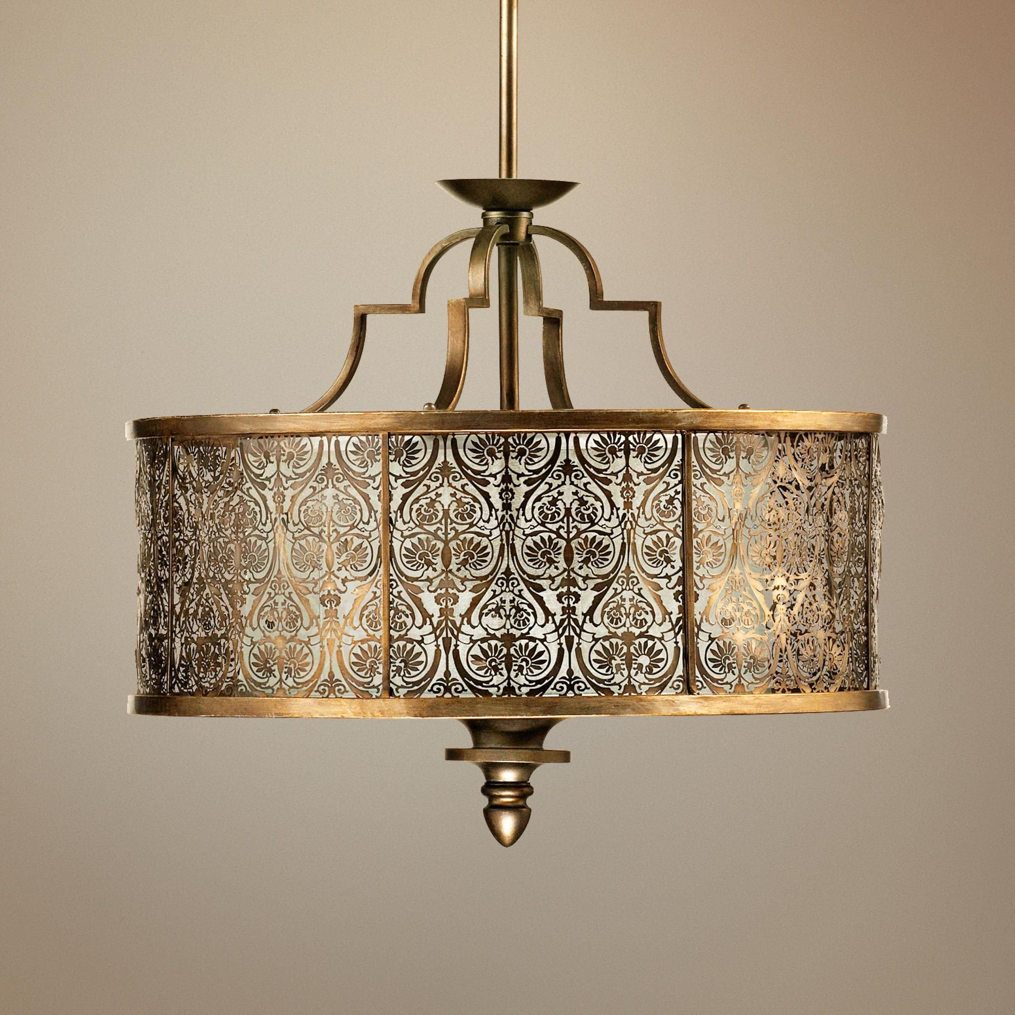 Quorum French Damask 24 Wide Vintage Pewter Pendant Light intended for measurements 2000 X 2000