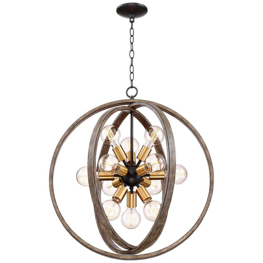 Stedman 25 Wide 12 Light Brass And Wood Orb Chandelier throughout dimensions 1000 X 1000
