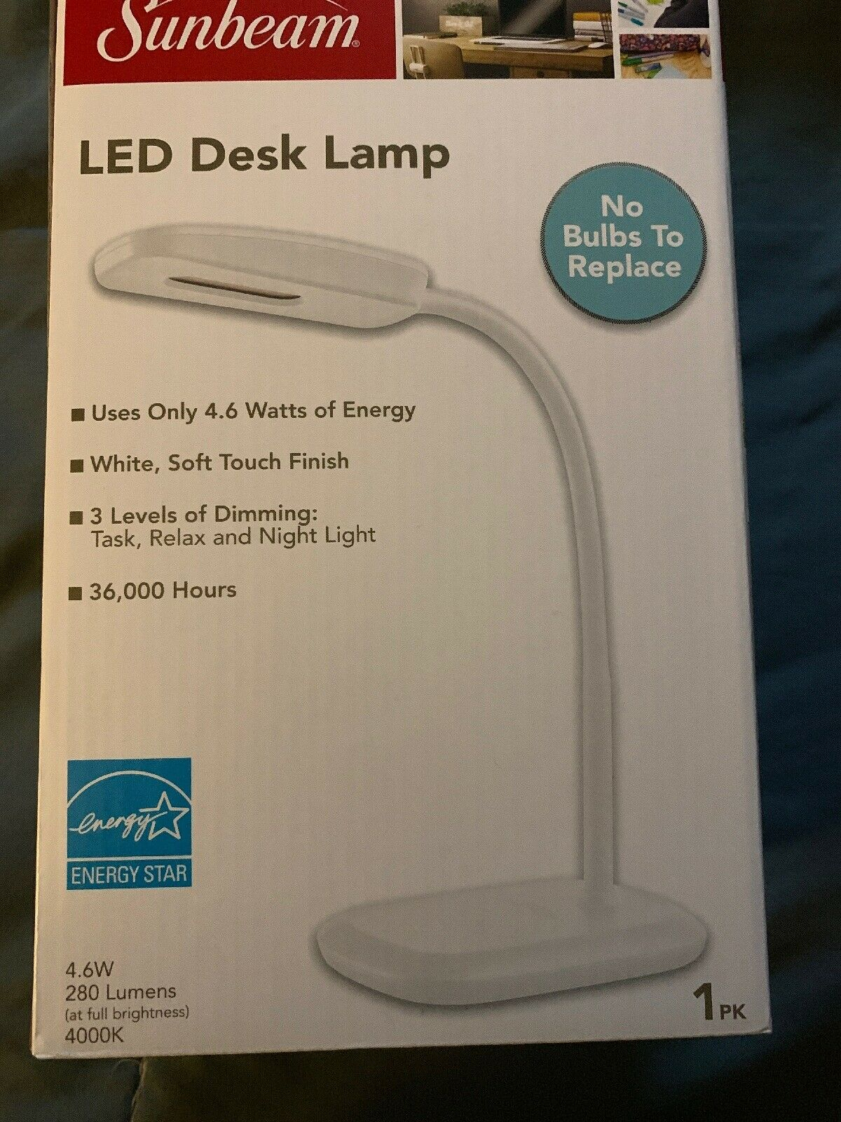 Sunbeam Flexible Neck Led Desk Lamp Adjustable Light Energy Star White regarding dimensions 1200 X 1600