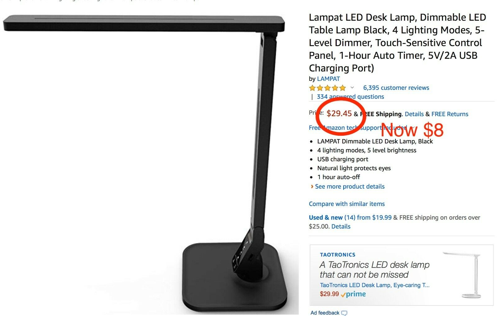 Taotronics Tt Dl13 Led Desk Lamp With Usb Charging Port White in sizing 1600 X 1020