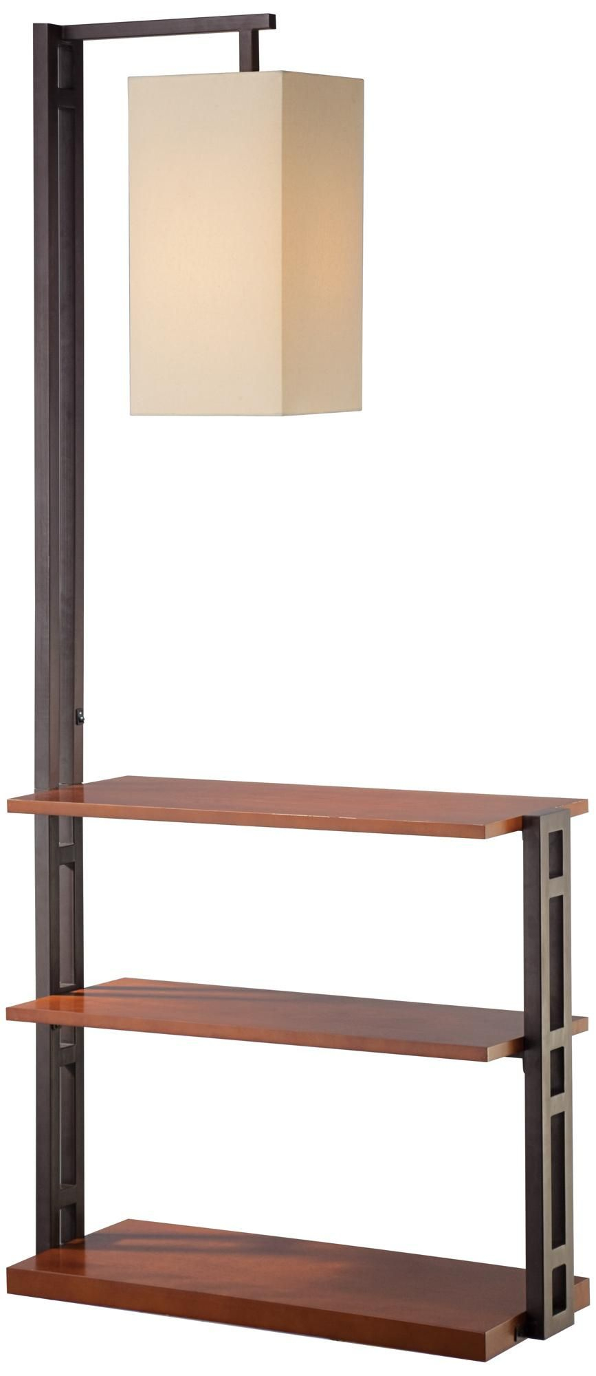 Triple Shelf Floor Lamp With Beige Linen Shade 66x30x12 for size 867 X 2000