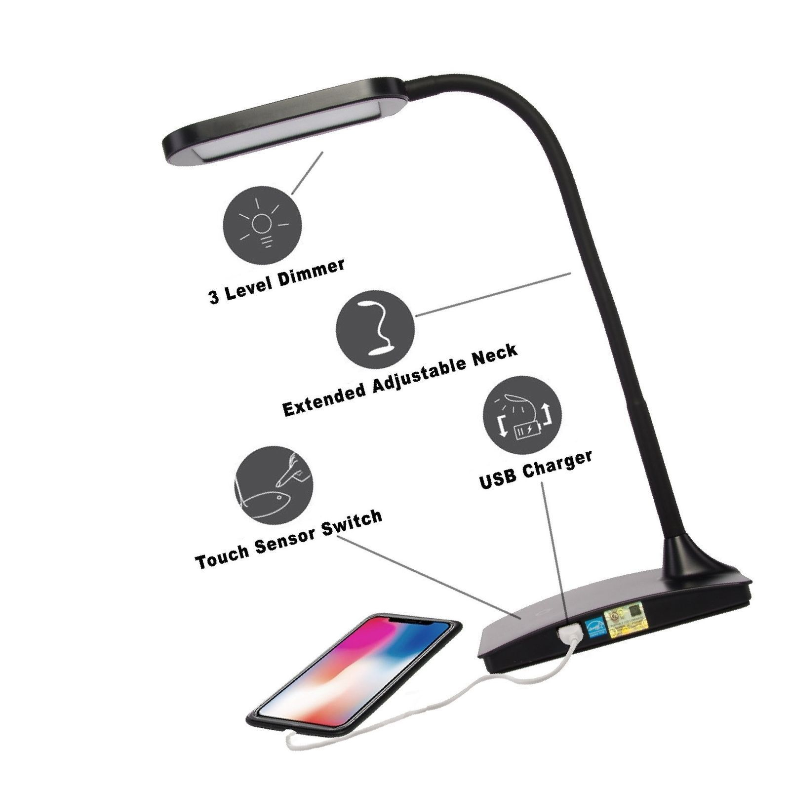 Tw Lighting The Ivy Led Desk Lamp With Usb Port 3 Way Touch Switch Black Iv throughout measurements 1600 X 1600