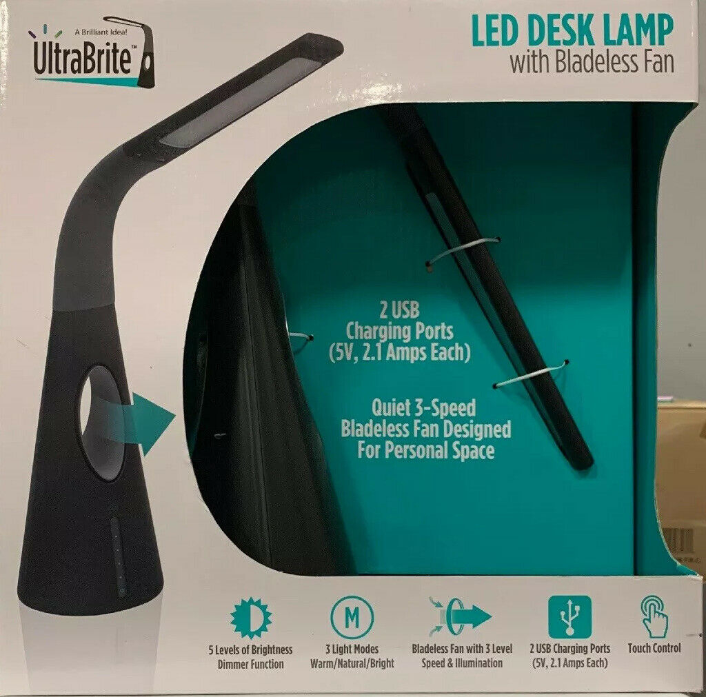 Ultrabrite Led Desk Lamp With Bladeless Fan Black intended for measurements 1024 X 1011