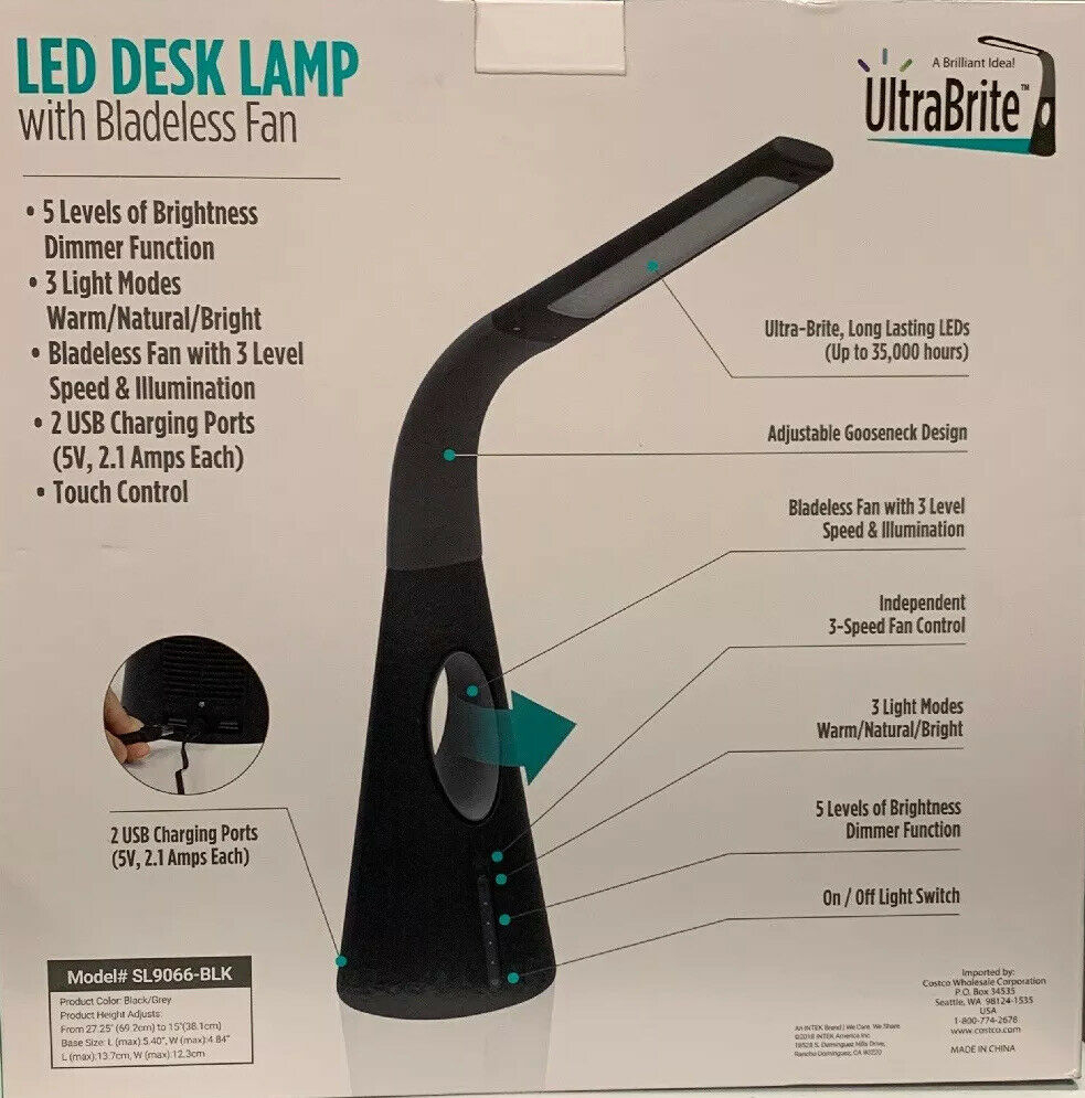 Ultrabrite Led Desk Lamp With Bladeless Fan Black pertaining to sizing 983 X 995