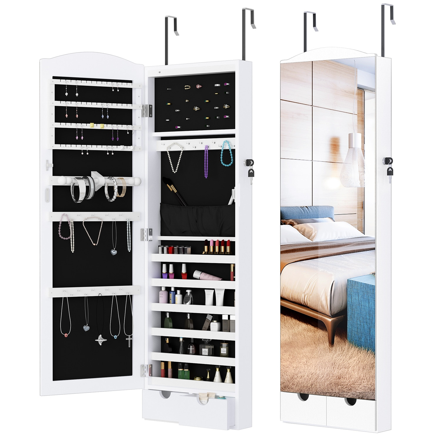 Us 11999 Langria Mirrored Jewelry Armoire With 10 Automatic Led Lights Wall Door Mounted Cabinet Organizer For Necklaces Rings Bracelets On with regard to measurements 1500 X 1500