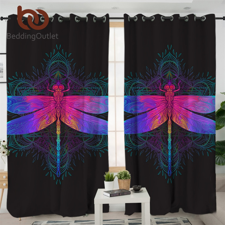Us 1426 33 Offbeddingoutlet Dragonfly Mandala Living Room Curtains Colorful Curtain For Bedroom Purple Pink Insect Window Treatment Drapes In regarding dimensions 960 X 960