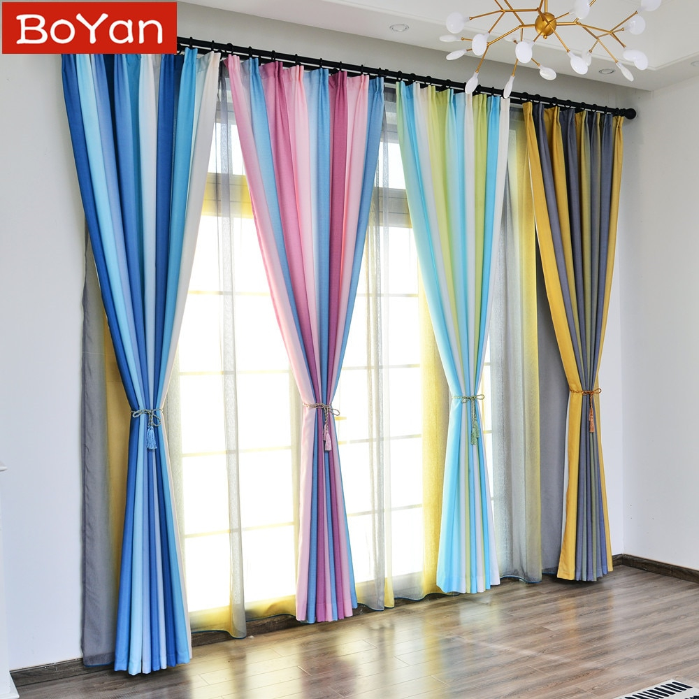 Us 77 40 Off4 Colors Striped Navy Curtains For Living Room Rainbow Colorful Children Bedroom Sheer Curtain Kids Window Cortinas Panel Fabric In regarding proportions 1000 X 1000