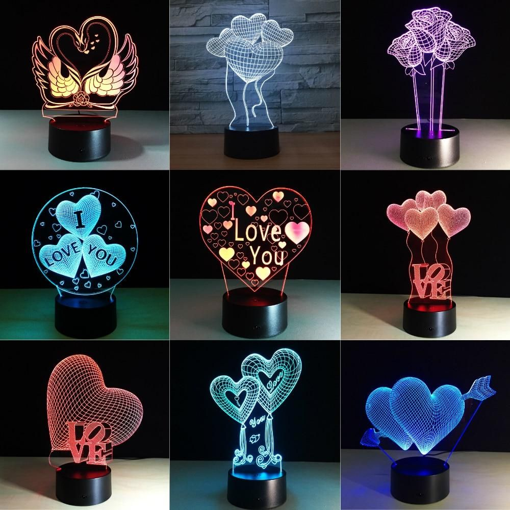 Valentines Day Gift 3d Led Table Lamps With 7 Colors Night inside proportions 1000 X 1000