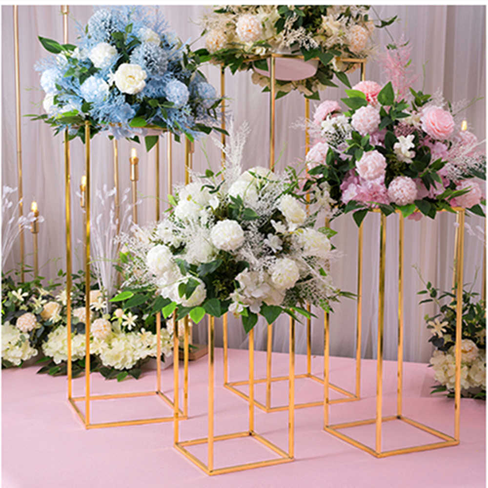 10pcs Gold Flower Vase Floor Vases Column Stand Metal Road Lead Wedding Table Centerpiece Flower Rack Event Party Decorat with size 1000 X 1000