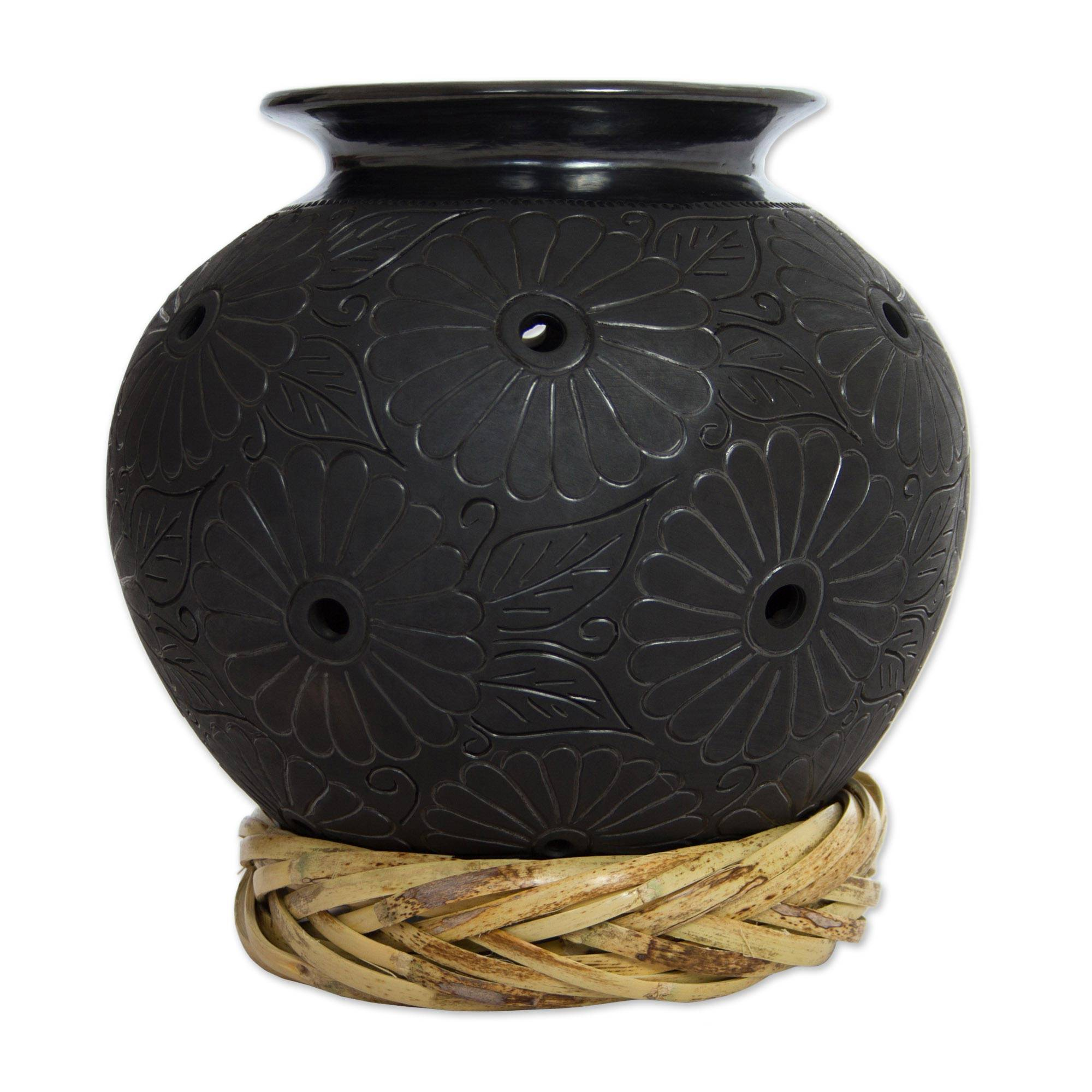 12 Inch Tall Floral Black Ceramic Vase From Mexico Oaxaca Margaritas inside size 2000 X 2000
