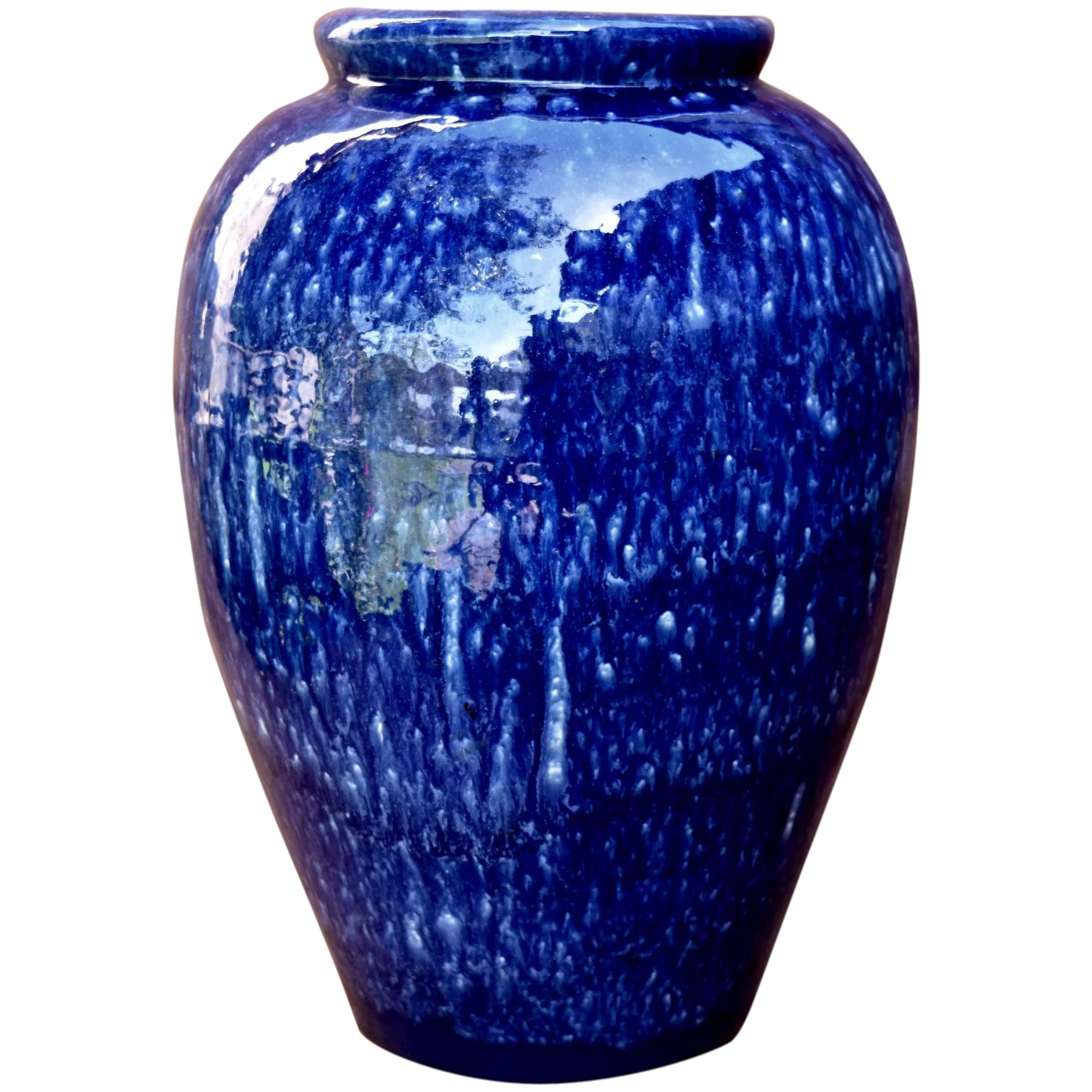 1930s Nelson Mccoy Oil Jar Floor Vase Blue White Glaze 15 in proportions 1880 X 1880