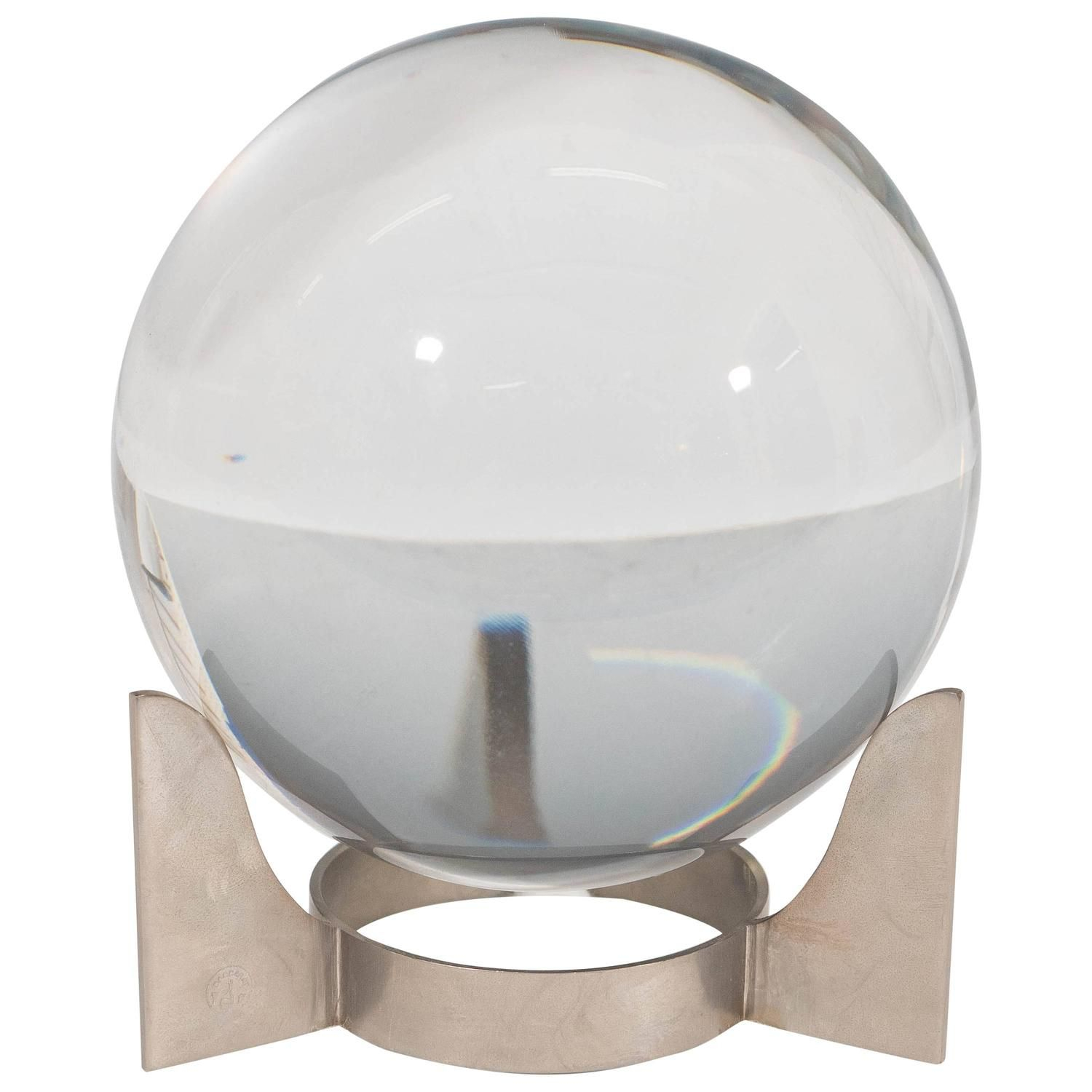 1940s Baccarat Sirius Crystal Ball On Nickel Plate Stand for measurements 1500 X 1500