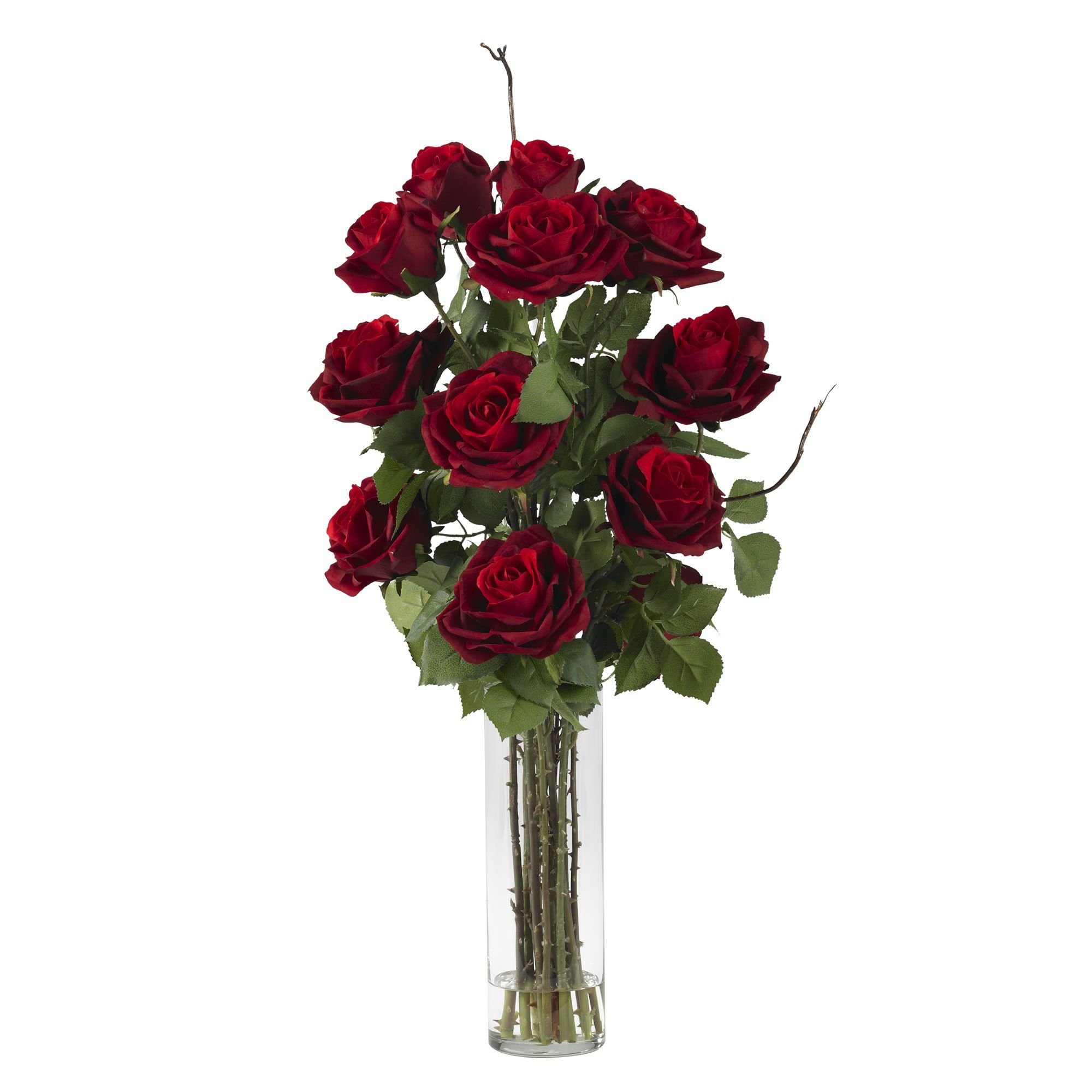 27 H Faux Dark Red Roses With Cylinder Vase Silk Flower for proportions 2000 X 2000