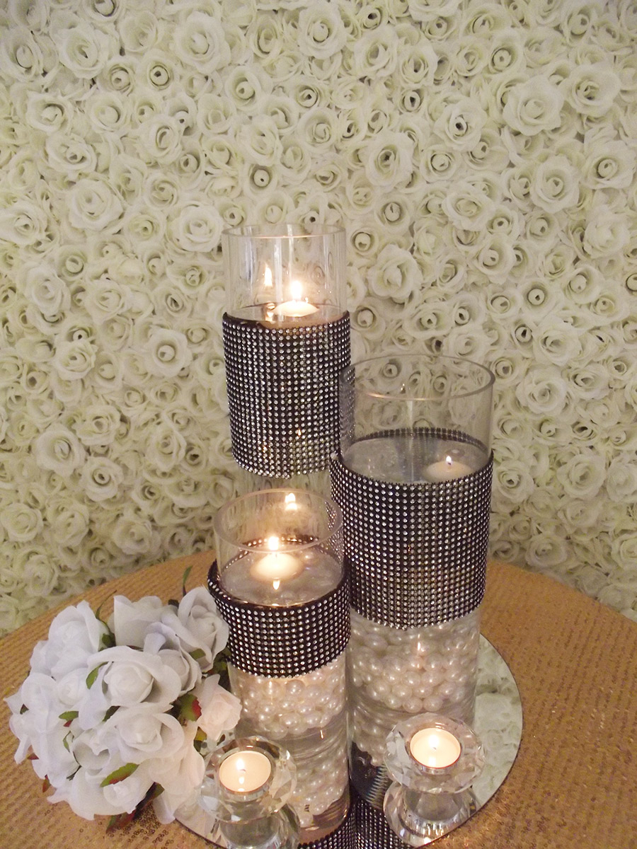 3 Different Size Cylinder Vases With Pearls And Floating Candles Satin Weddings And Events in measurements 900 X 1200