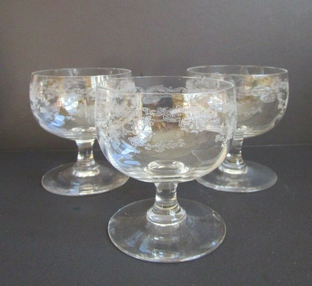 3 Vintage Elegant Rococo Flower Etched Sorbet Dessert Cups in proportions 1000 X 914