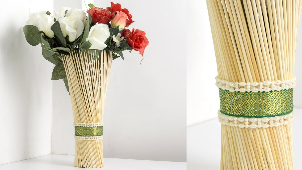 5 Minutes Craft With Barbecue Sticks Diy Decorative Flower Vase throughout dimensions 1280 X 720