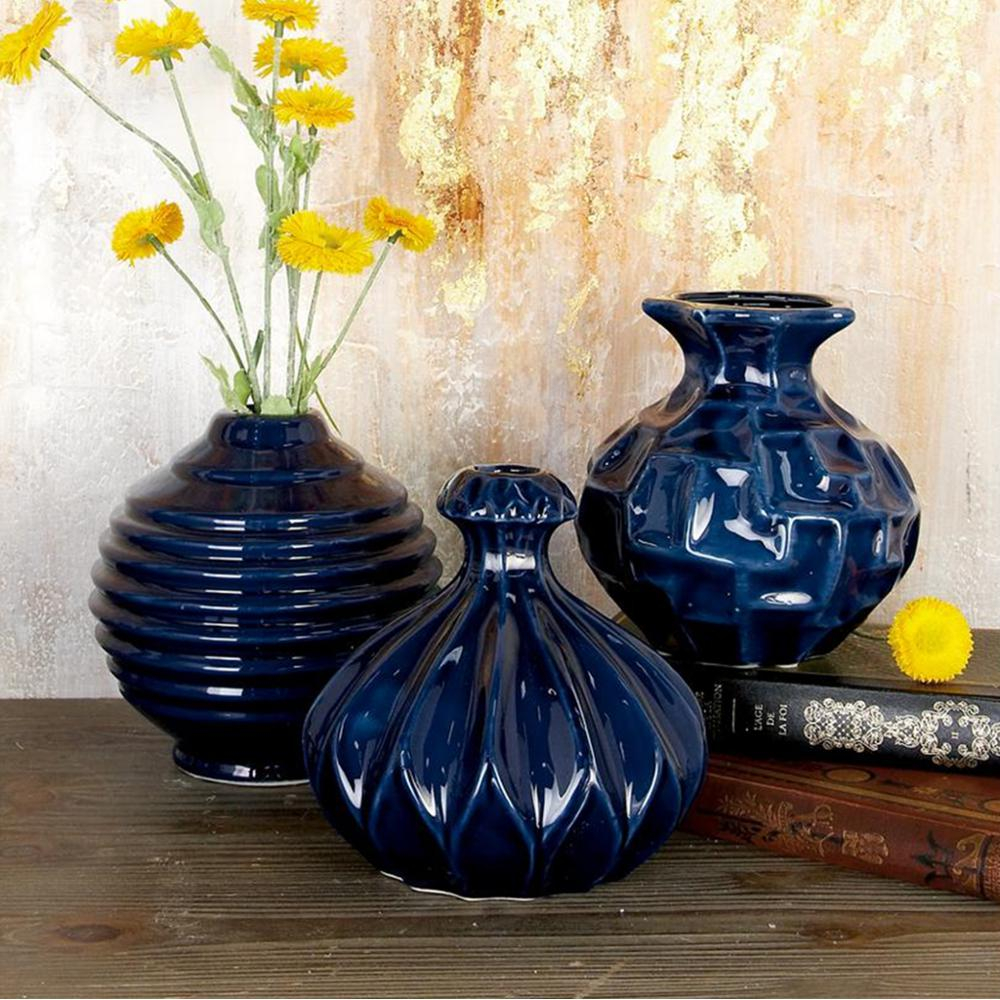 7 In Modern Midnight Blue Ceramic Decorative Vases Set Of 3 regarding measurements 1000 X 1000