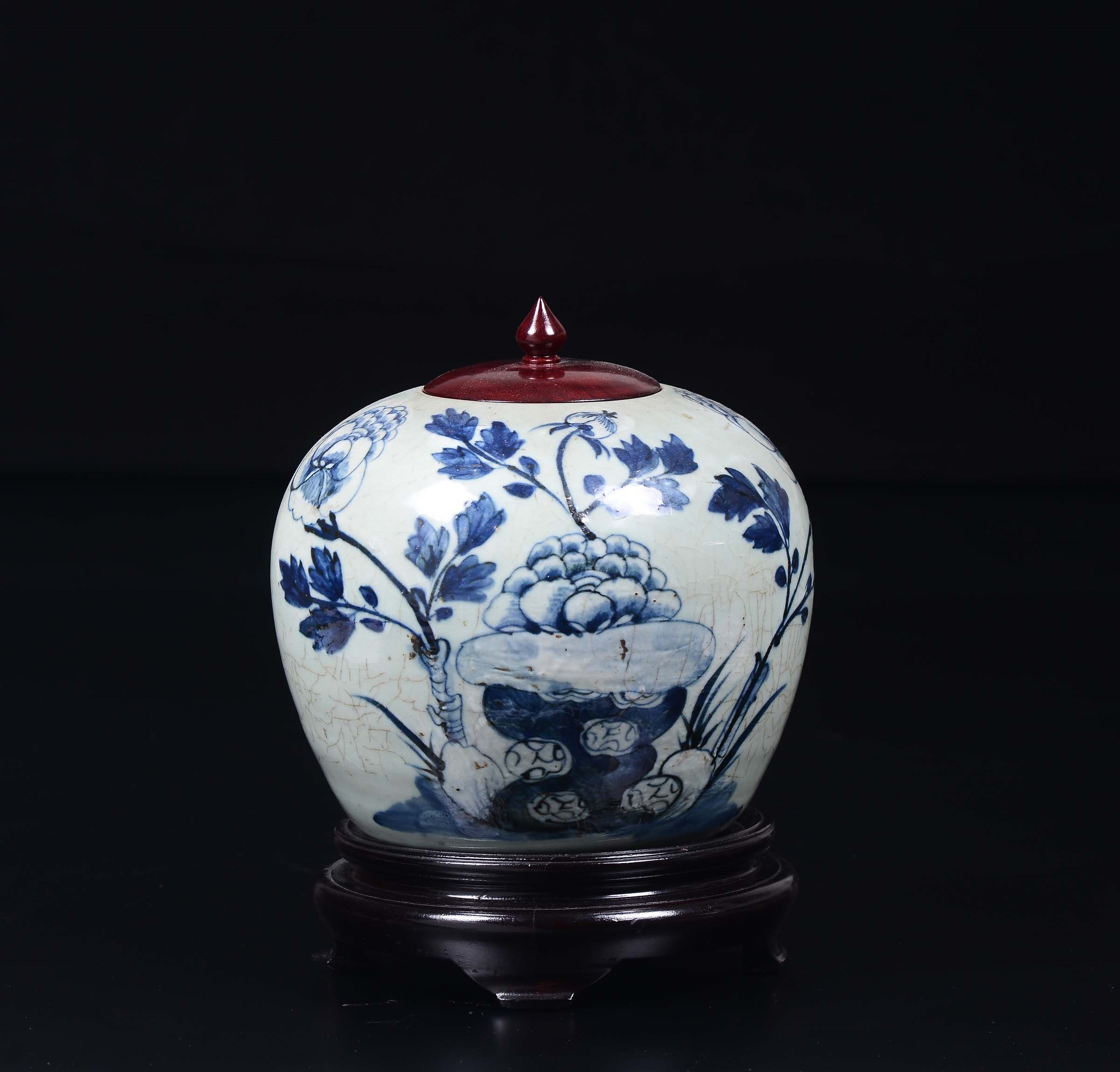 A Blue And White Potiche And Wooden Cover With Floral regarding sizing 2400 X 2298