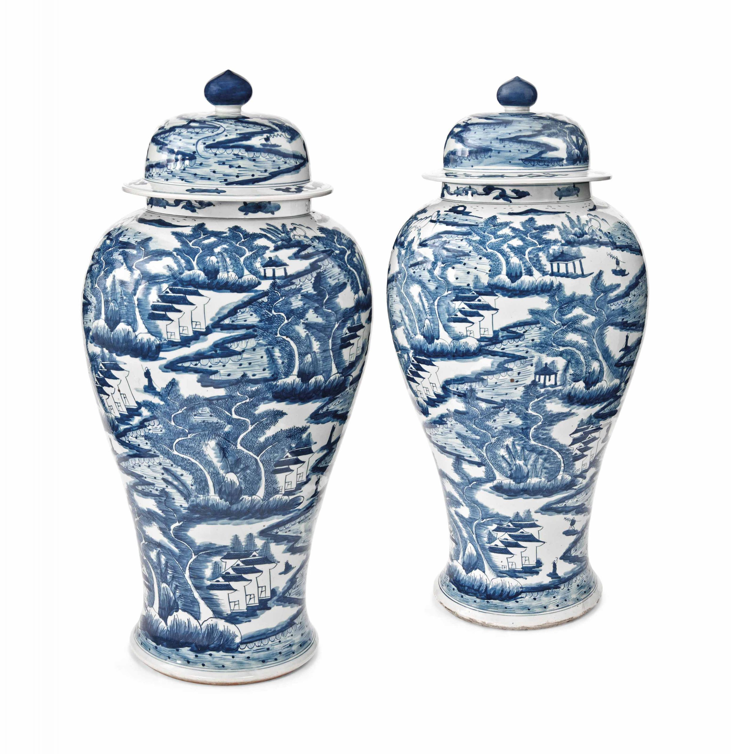 A Large Pair Of Chinese Blue And White Vases And Covers with regard to measurements 3104 X 3200