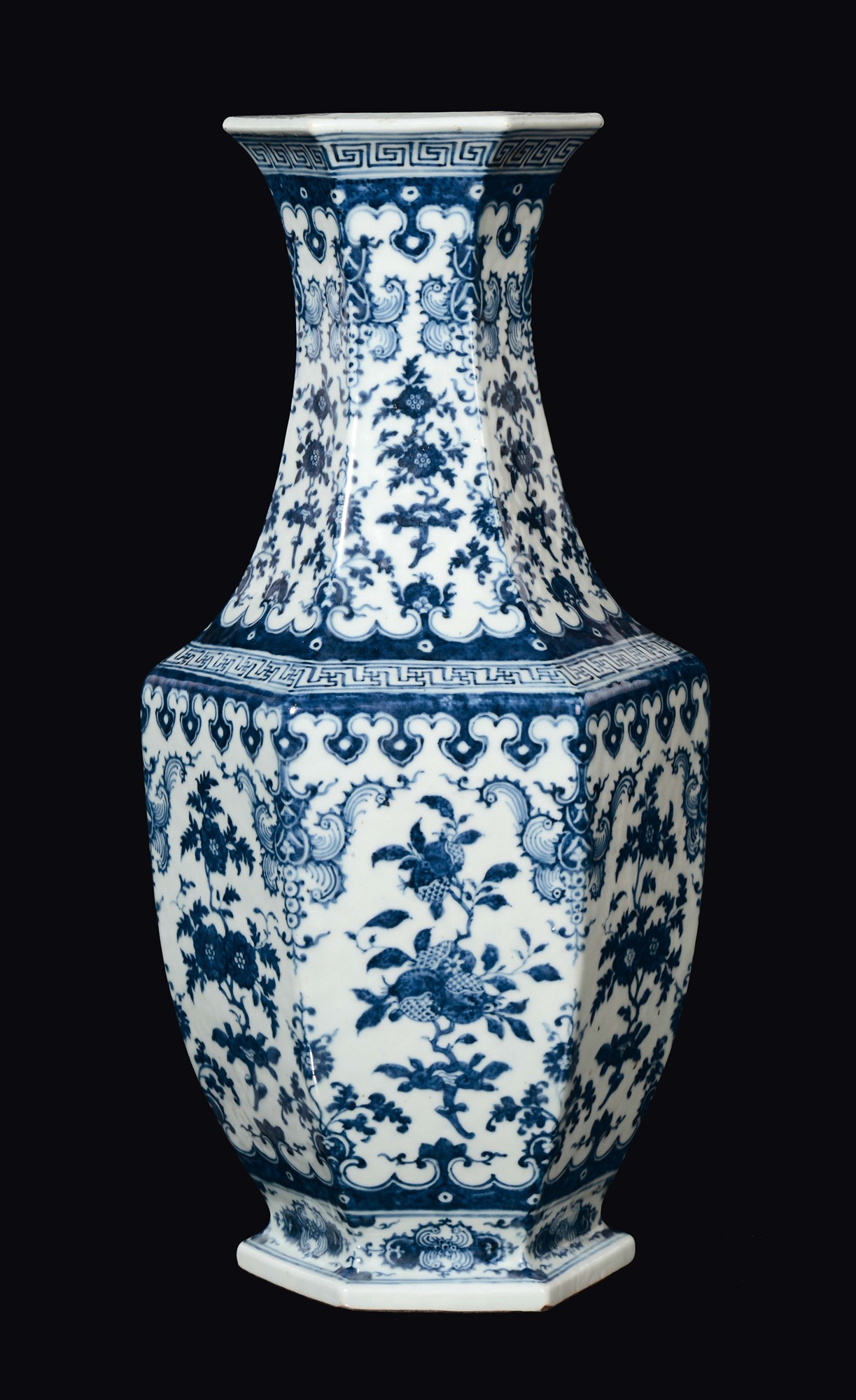 A Large Vase With A Hexagonal Base In Blue And White within dimensions 1223 X 2000
