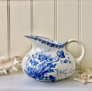 Antique French Water Pitcher Blue And White Transferware intended for proportions 2823 X 2807