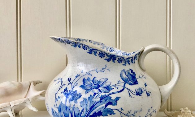 Antique French Water Pitcher Blue And White Transferware intended for proportions 2823 X 2807