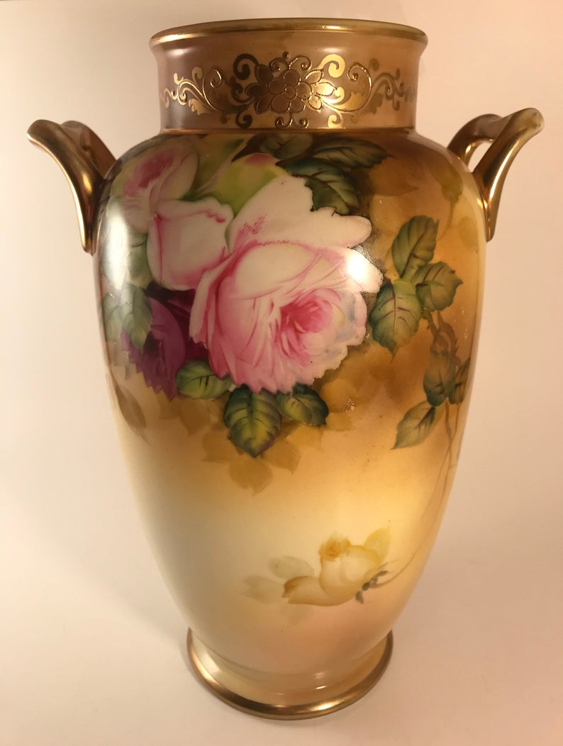 Antique Nippon Hand Painted Tall Vase 10 12 In Exquisite Roses pertaining to measurements 794 X 1052