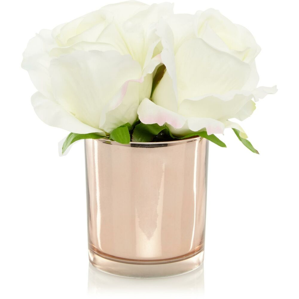 Artificial White Roses Flowers In Rose Gold Copper Glass Pot in dimensions 1000 X 1000