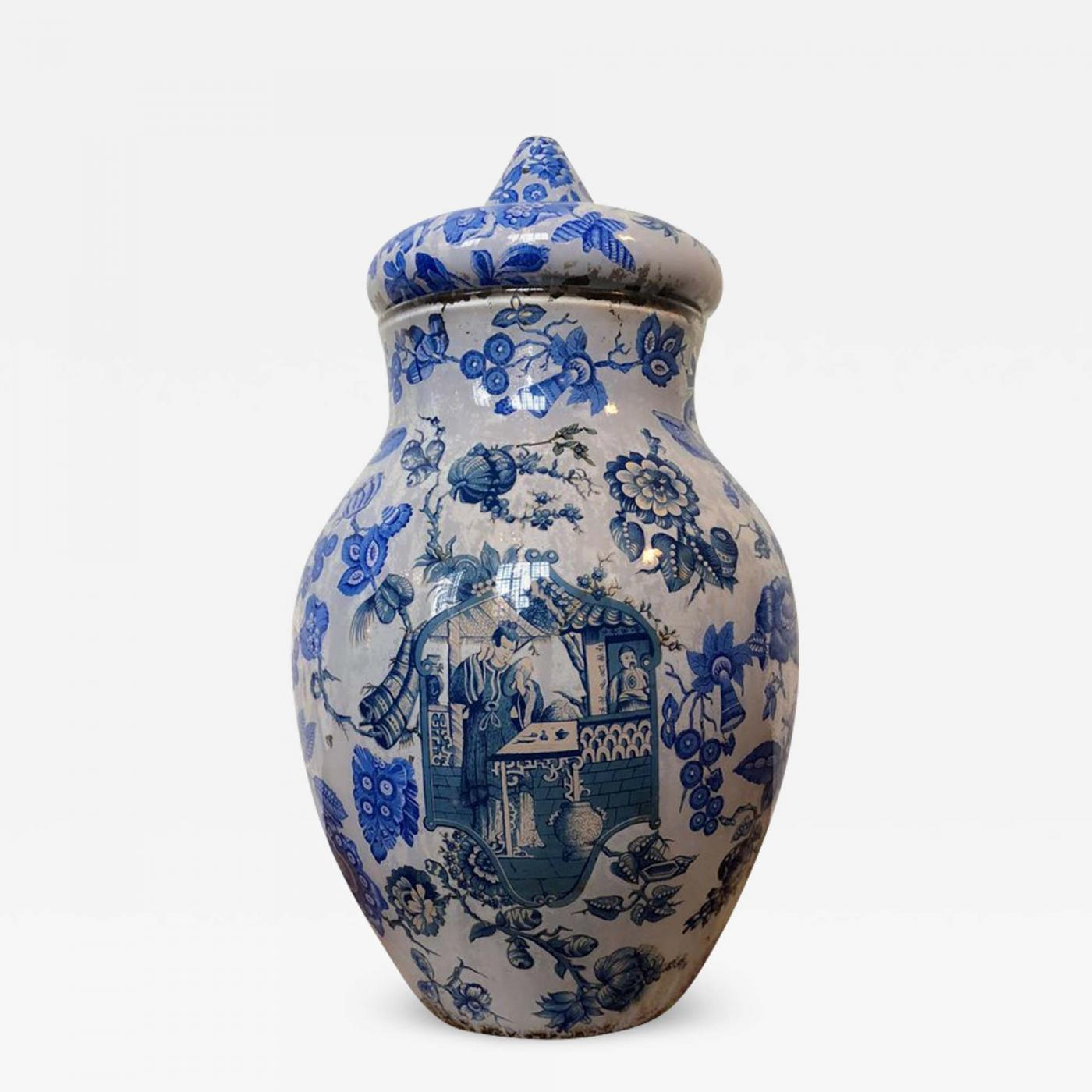 Blue And White Italian Decalcomania Vase With Cover 19th Century pertaining to dimensions 1400 X 1400