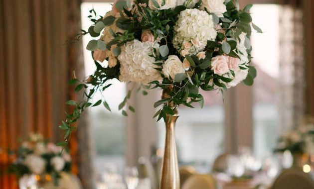 Blush And Gold Wedding Reception Table Decor With Tall White with size 768 X 1153