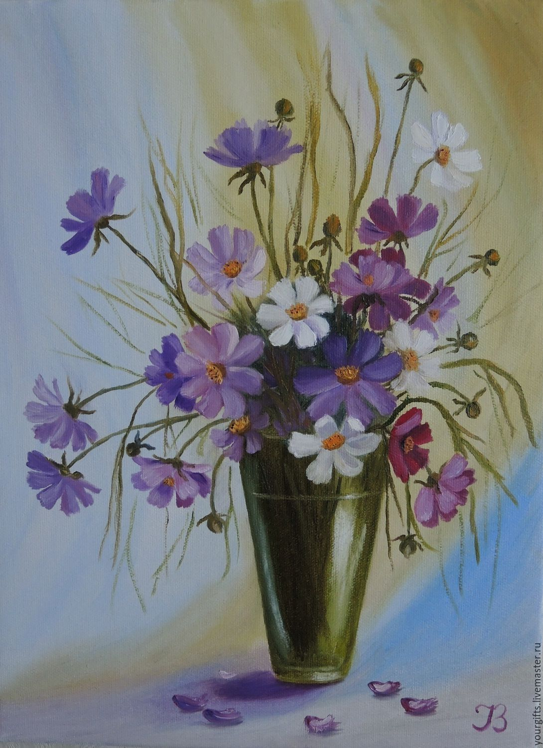 Bouquet Of Cosmos Oil Painting Flowers In A Vase I 2019 with regard to measurements 1090 X 1500