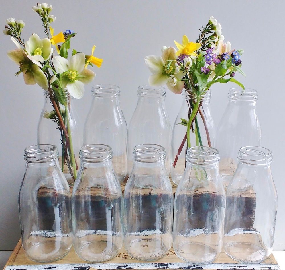 Bulk 10 Glass Shab Chic Vintage Retro Milk Bottle Vases intended for dimensions 1000 X 949