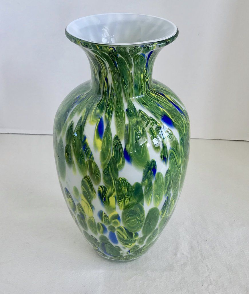 Cased Art Glass 13 Green White And Blue Swirl Vase With regarding proportions 870 X 1024