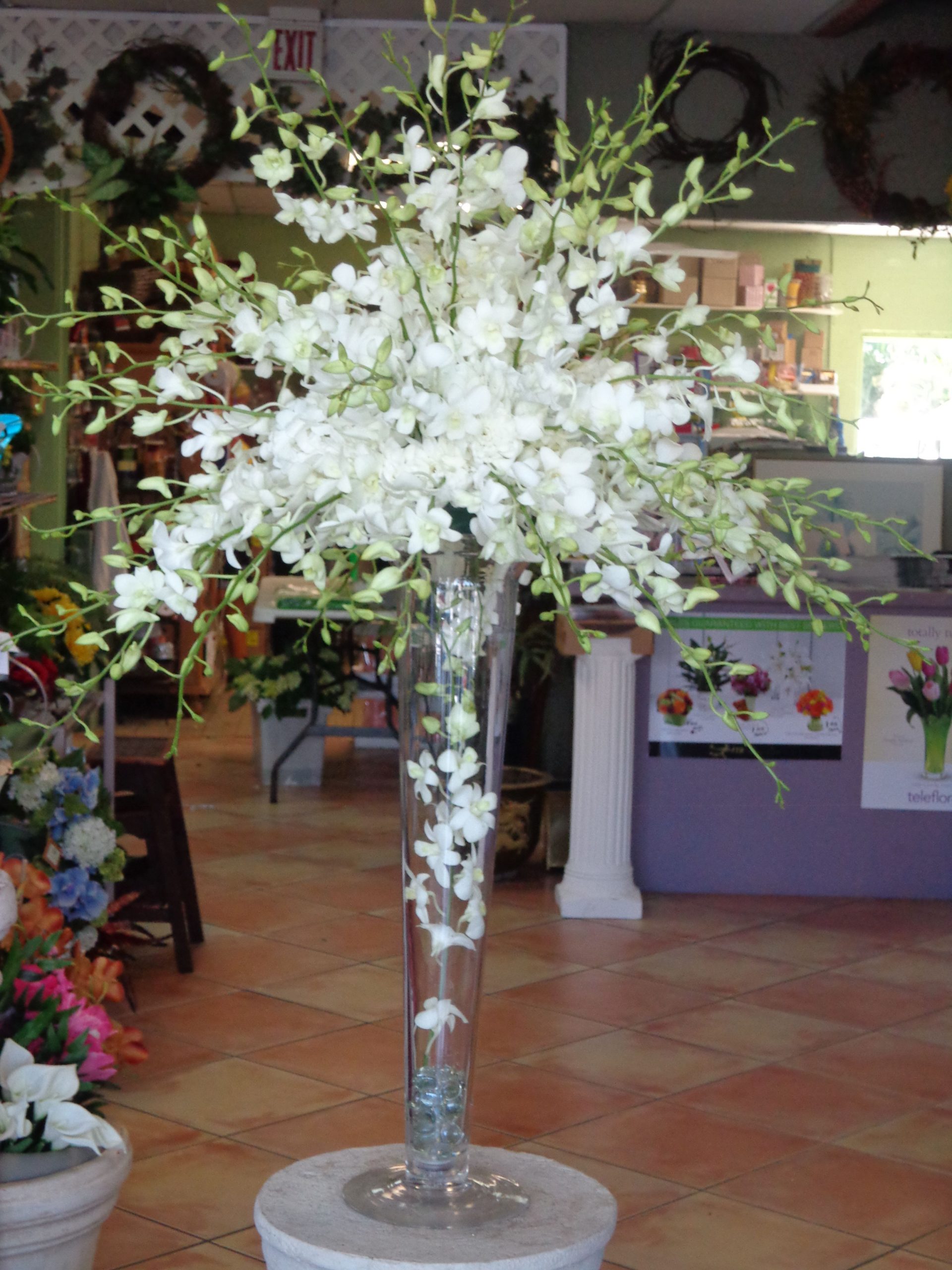 Centerpiece Of White Dendrobium Orchids On A Trumpet Vase intended for size 3456 X 4608