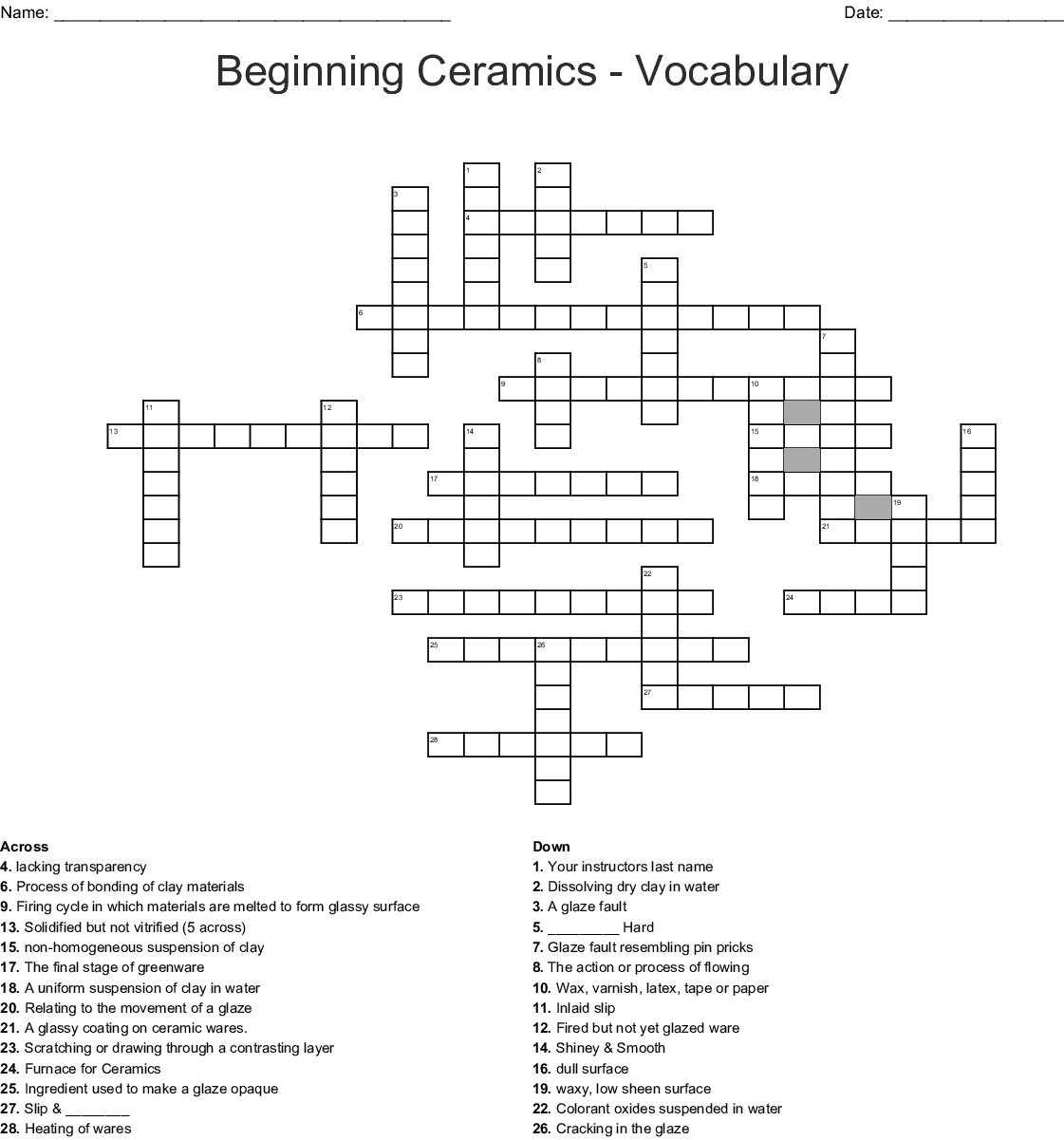 Ceramics Vocabulary Crossword Wordmint regarding measurements 1121 X 1201