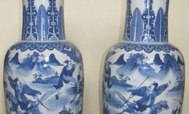 Chinese Qing Dynasty Pair Of Large Blue White Rouleau with regard to size 1000 X 1222