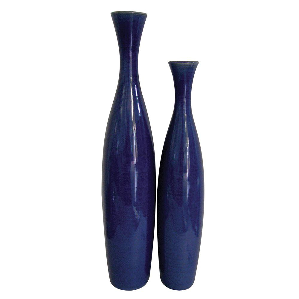 Cobalt Blue Glaze Ceramic Tall Decorative Vases Set Of 2 with sizing 1000 X 1000